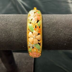 Joan Rivers Enamel Cloisonne Pink/Green/Peach Gold Bracelet